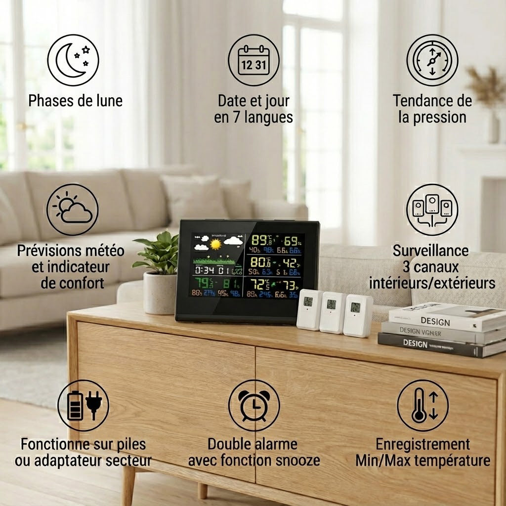 station météo avec 3 capteurs extérieurs