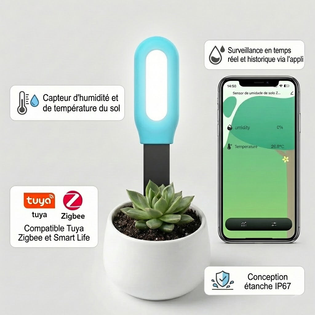 un thermomètre de sol connecté pour plante
