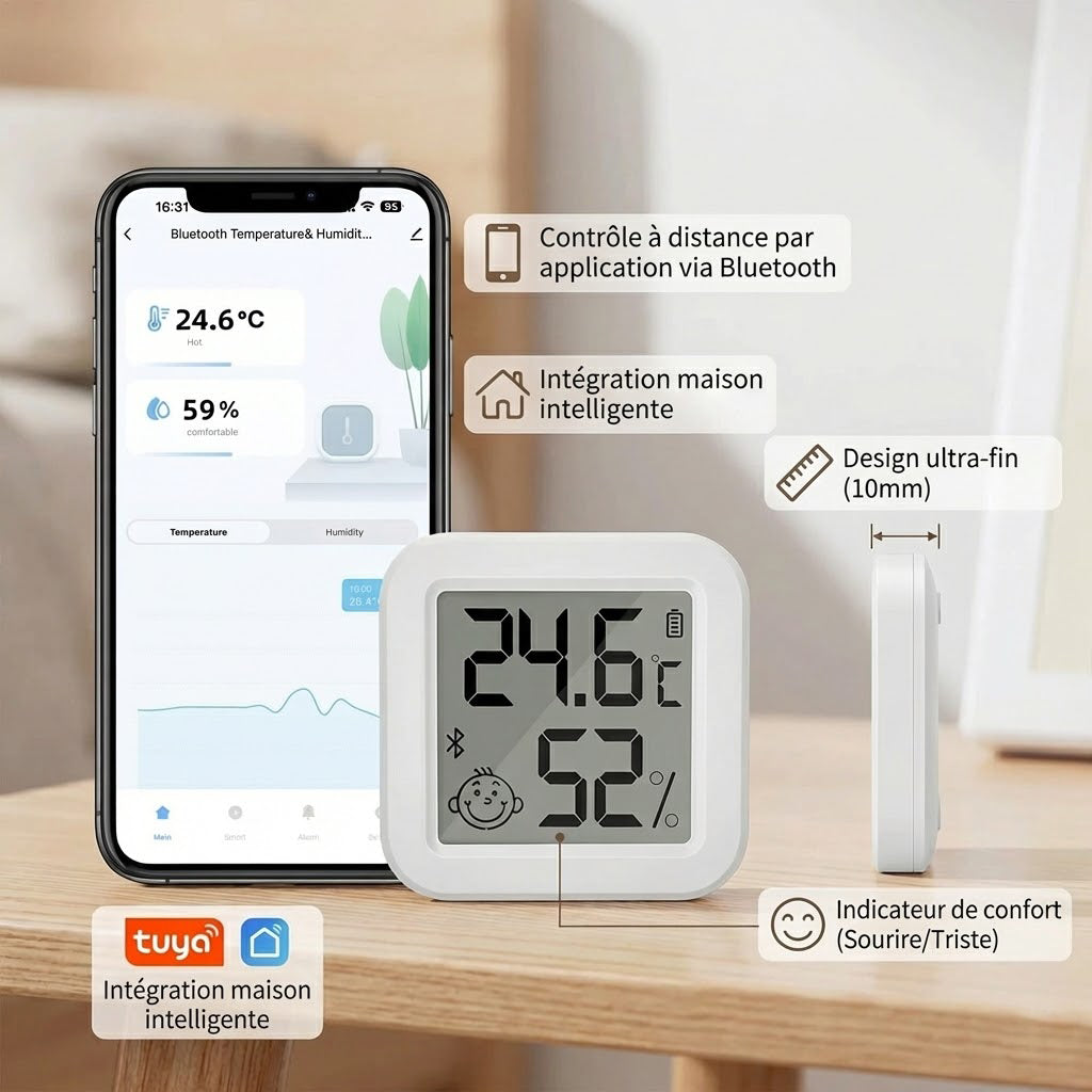 thermomètre hygromètre connecté affiche l'humidité
