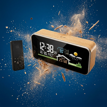 station météo réveil en bois