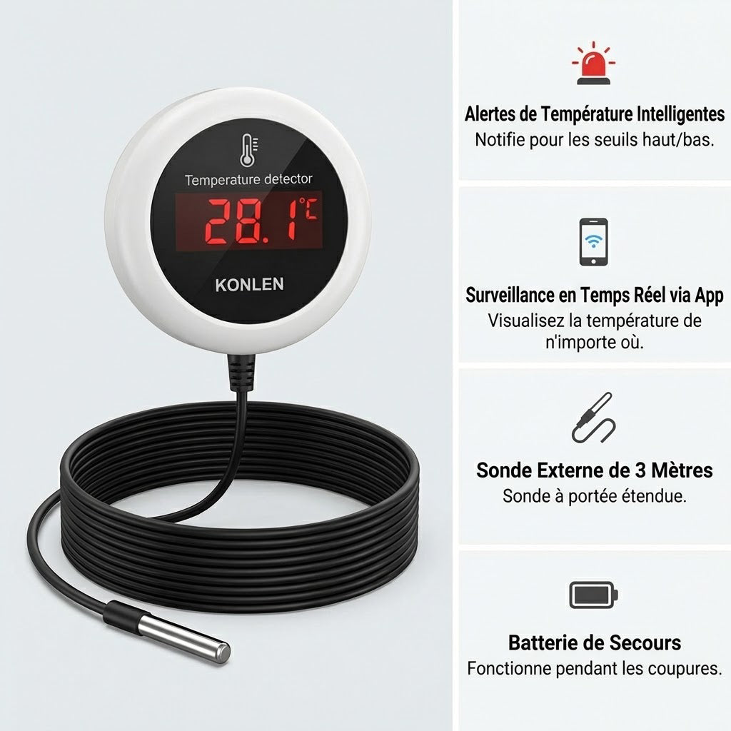 thermomètre à sonde connecté de 3 mètres